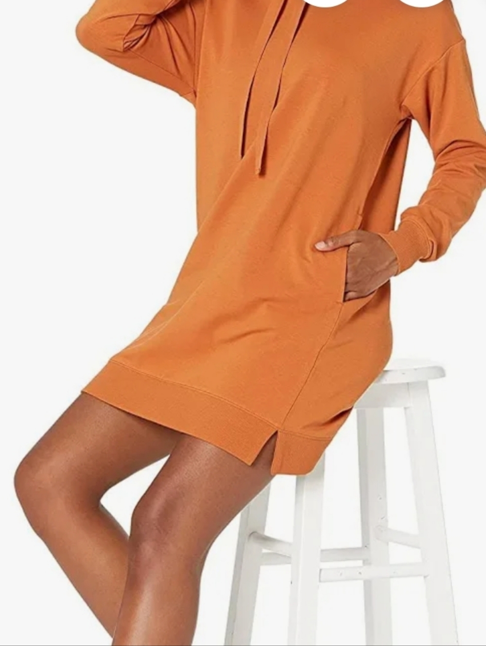 The Drop Women's Iona Long Sleeve Hooded Mini Sweatshirt Dress In 'Adobe' Small